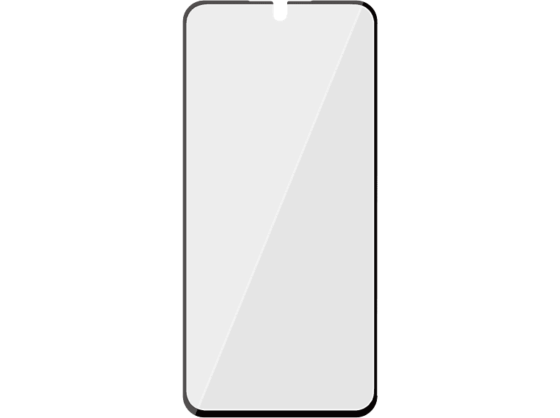 Un protecteur d'écran de smartphone avec un bord noir et un écran gris clair. L'écran est en diagonale.