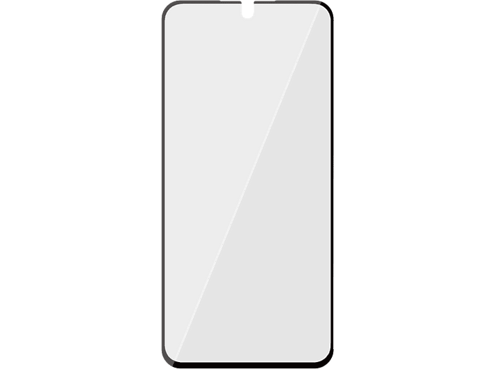 Un protecteur d'écran de smartphone avec un bord noir et un écran gris clair. L'écran est en diagonale.