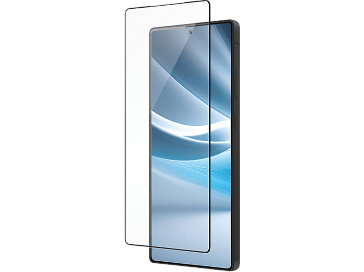 Un smartphone avec un protecteur d'écran à côté d'un protecteur. Téléphone noir avec écran en verre.