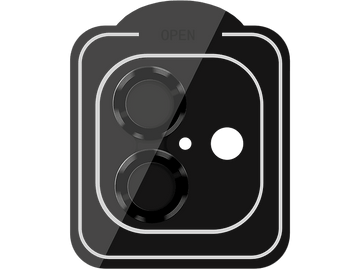 Appareil noir avec deux lentilles circulaires et un point. Texte 'OPEN' en haut.