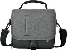 Charger l&#39;image dans la galerie, Sac d&#39;appareil photo ISY gris et noir avec une bandoulière et une fermeture à boucle à l&#39;avant.
