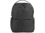 Sac à dos noir avec plusieurs compartiments et fermetures éclair. Le sac à dos a une poignée.