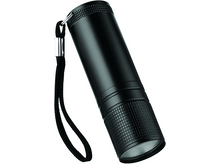 Charger l'image dans la galerie, Une lampe de poche noire avec une sangle noire. La lampe est cylindrique.
