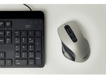 Charger l'image dans la galerie, Clavier numérique noir et souris ISY grise sur surface blanche.

