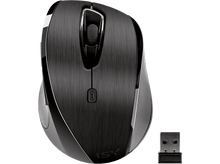 Charger l'image dans la galerie, Souris sans fil noire et argentée élégante avec un récepteur USB, sur fond noir.
