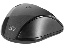 Charger l'image dans la galerie, Une souris sans fil noire avec un dessus brillant et un côté texturé. Fond blanc.
