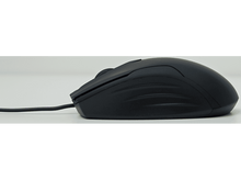 Charger l'image dans la galerie, Souris d'ordinateur noire, vue latérale. Comporte une molette, des boutons et un design profilé pour la prise en main.
