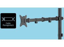 Charger l&#39;image dans la galerie, Un bras de moniteur avec gestion des câbles, de couleur noire, sur un fond bleu clair.
