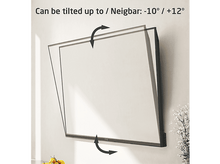 Charger l&#39;image dans la galerie, Un écran de télévision incliné avec des flèches indiquant les angles d&#39;inclinaison contre un mur blanc.
