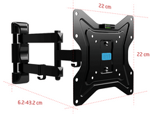 Charger l&#39;image dans la galerie, Support mural TV noir avec mesures. Inclut plaque de montage et bras.
