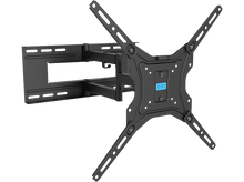 Charger l&#39;image dans la galerie, Un support mural de télévision noir avec plusieurs bras. Il possède une plaque centrale rectangulaire et un niveau.
