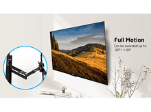 Charger l&#39;image dans la galerie, TV sur support mural, avec arrangement floral. Texte mentionne mouvement complet.
