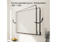 Charger l&#39;image dans la galerie, TV murale, flèches pivotantes. Bol de fruits et fleurs en bas.
