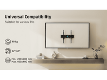 Charger l&#39;image dans la galerie, TV au mur, monté avec un support, et texte sur la compatibilité.
