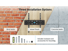 Charger l&#39;image dans la galerie, Image montrant trois options d&#39;installation : briques, montants en bois et murs en béton pour un support TV.
