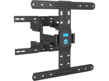 Charger l&#39;image dans la galerie, Support mural TV noir, réglable avec plusieurs bras et points de fixation pour un téléviseur.
