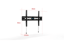 Charger l&#39;image dans la galerie, Support mural TV noir avec mesures. Comprend des barres de montage verticales et horizontales avec étiquettes de dimensions.
