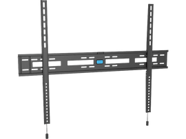 Support mural pour TV noir. Il a un niveau et des trous pour monter la TV.