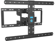 Support mural TV noir, plusieurs bras et supports de montage.