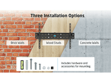 Charger l&#39;image dans la galerie, Trois options de montage TV sont présentées : briques, montants en bois et murs en béton.
