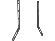 Deux supports d'enceintes argentés avec le logo ISY sur fond noir.