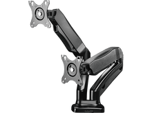 Charger l&#39;image dans la galerie, Un bras noir pour moniteur double. Le fond est noir.
