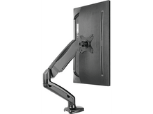 Charger l&#39;image dans la galerie, Arrière d&#39;un moniteur d&#39;ordinateur noir avec un bras articulé noir. Le moniteur est incliné sur le côté.
