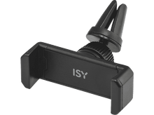 Charger l&#39;image dans la galerie, Support de téléphone de voiture noir avec logo &#39;ISY&#39;. Il a un clip pour aération et un support de téléphone.
