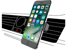 Charger l&#39;image dans la galerie, Un smartphone est monté sur une grille d&#39;aération de voiture. Icônes d&#39;applications.
