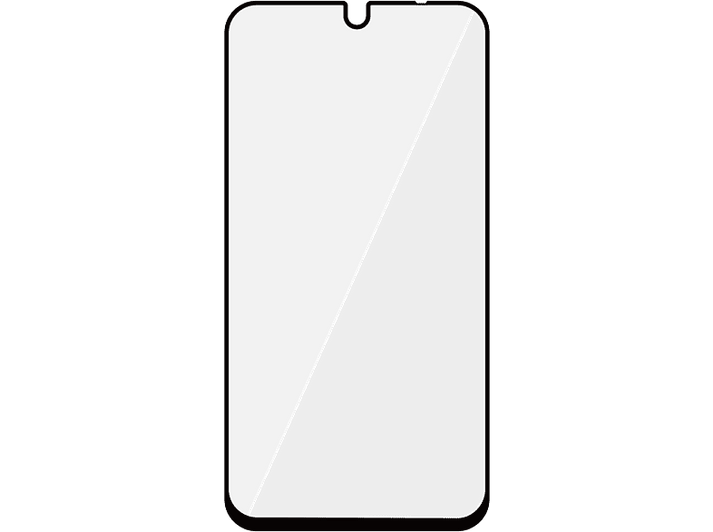 Un smartphone avec un écran gris clair et un cadre noir.