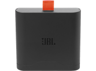 Enceinte noire carrée avec une sangle orange et le logo JBL.