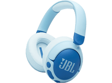 Charger l&#39;image dans la galerie, Casque JBL Jr. bleu et blanc sur fond noir. Le casque est incliné vers la gauche.
