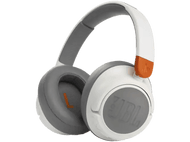 Casque JBL blanc et gris avec accents orange, sur fond blanc.