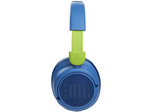 Charger l&#39;image dans la galerie, Casque JBL Jr bleu et vert, vue de face, taille réglable.
