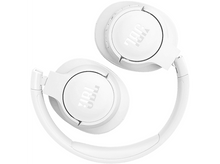 Charger l&#39;image dans la galerie, Casque JBL blanc plié, vu de dessus, avec le logo JBL visible sur chaque écouteur.
