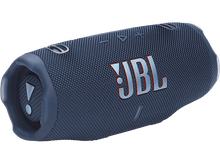 Charger l&#39;image dans la galerie, Une enceinte JBL bleue. L&#39;enceinte a une forme cylindrique avec le logo JBL sur le devant.
