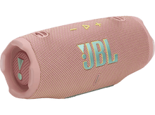 Charger l&#39;image dans la galerie, Enceinte JBL rose, avec le logo JBL en turquoise, avec des boutons de commande visibles.
