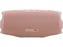 Charger l&#39;image dans la galerie, Haut-parleur cylindrique rose avec boutons et port de chargement sur fond noir.
