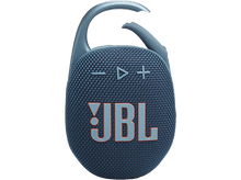 Charger l&#39;image dans la galerie, Haut-parleur JBL Clip bleu. Le haut-parleur a un mousqueton. Il a une façade en mesh avec le logo JBL et des boutons.
