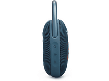 Charger l&#39;image dans la galerie, Vue latérale d&#39;un haut-parleur JBL bleu et sarcelle avec une boucle métallique.
