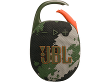 Charger l&#39;image dans la galerie, Haut-parleur JBL Clip avec motif camouflage. Avec mousqueton et clip orange.
