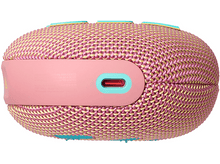 Charger l&#39;image dans la galerie, Vue de dessous d&#39;un haut-parleur JBL Clip 4 rose. Il possède un port de chargement et un bouton d&#39;alimentation.
