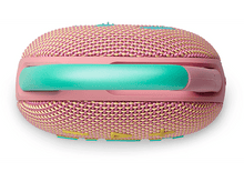 Charger l&#39;image dans la galerie, Haut-parleur rose et aqua. Texture tissée. Bande aqua. Boutons en haut. Fond blanc.
