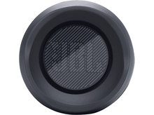 Charger l&#39;image dans la galerie, Un haut-parleur noir et circulaire avec un centre à motifs et un bord sombre.
