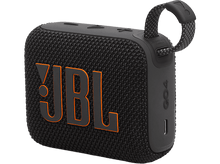 Charger l&#39;image dans la galerie, Enceinte noire JBL Go 4 avec logo orange et une sangle de transport noire.

