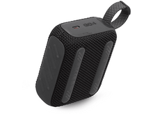 Charger l&#39;image dans la galerie, Enceinte JBL GO4 noire sur fond blanc, avec une boucle de transport.
