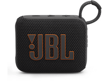 Charger l&#39;image dans la galerie, Haut-parleur JBL noir et orange sur fond blanc. Le logo JBL est bien visible.
