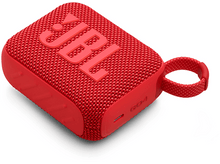 Charger l&#39;image dans la galerie, Haut-parleur JBL Go 4 rouge sur une surface blanche. Le haut-parleur porte le logo JBL.
