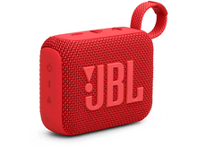 Charger l&#39;image dans la galerie, Enceinte JBL rouge. Poignée sur le dessus. Logo JBL en blanc. Boutons d&#39;alimentation, Bluetooth et volume sur les côtés.
