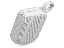 Charger l&#39;image dans la galerie, Enceinte JBL Go 4 blanche et grise avec sangle, inclinée vers le haut.
